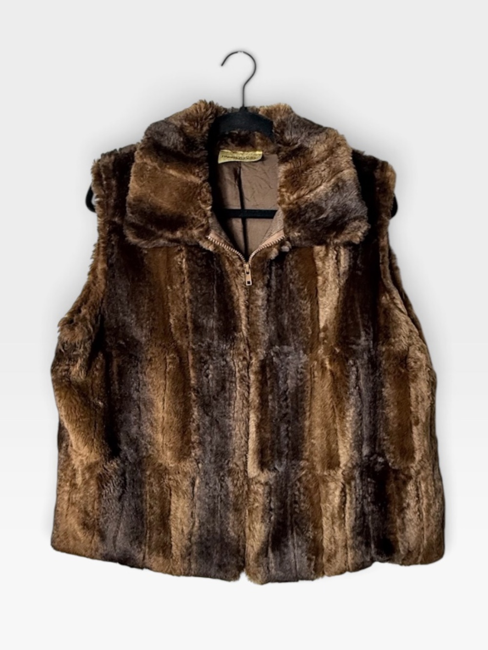 Vintage Painted Pony Fur Vest Size L/XL Faux Striped Western Boho Fall Winter